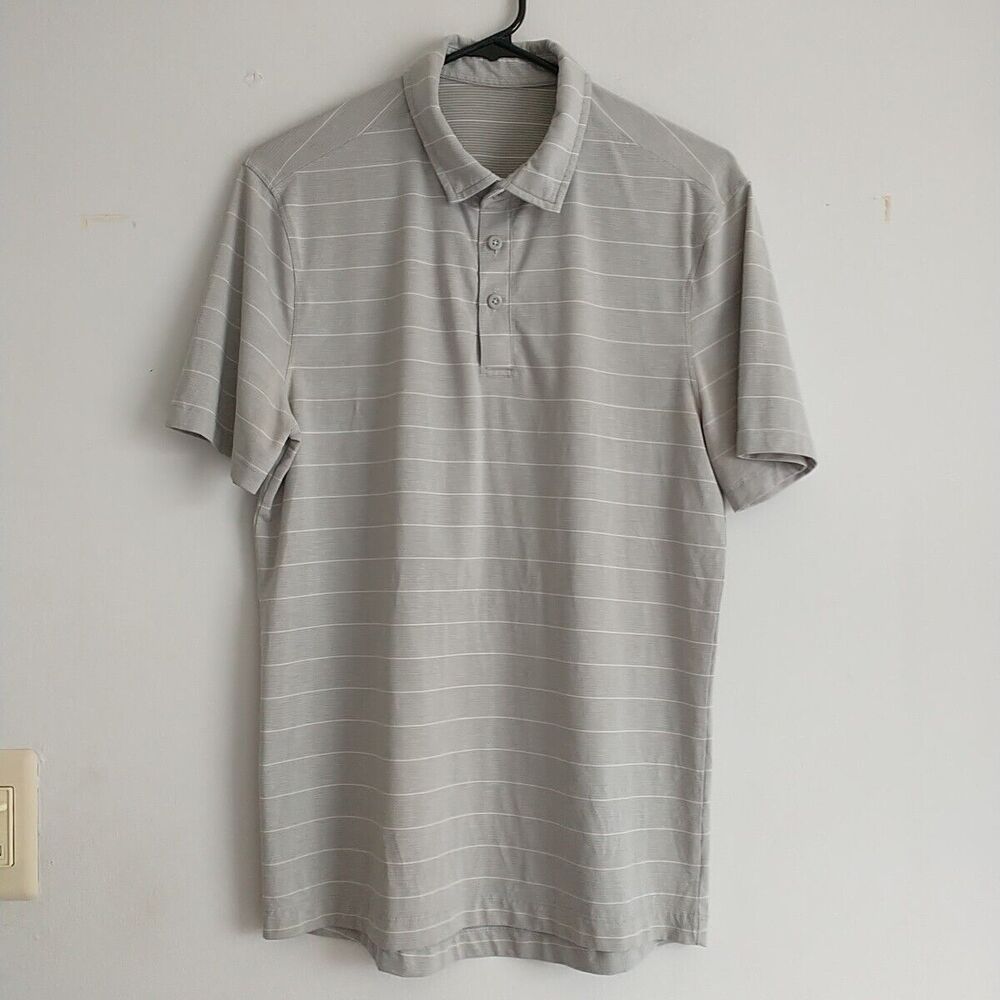 Lululemon Evolution Striped Polo Shirt Men S Gray Short Sleeve Performance